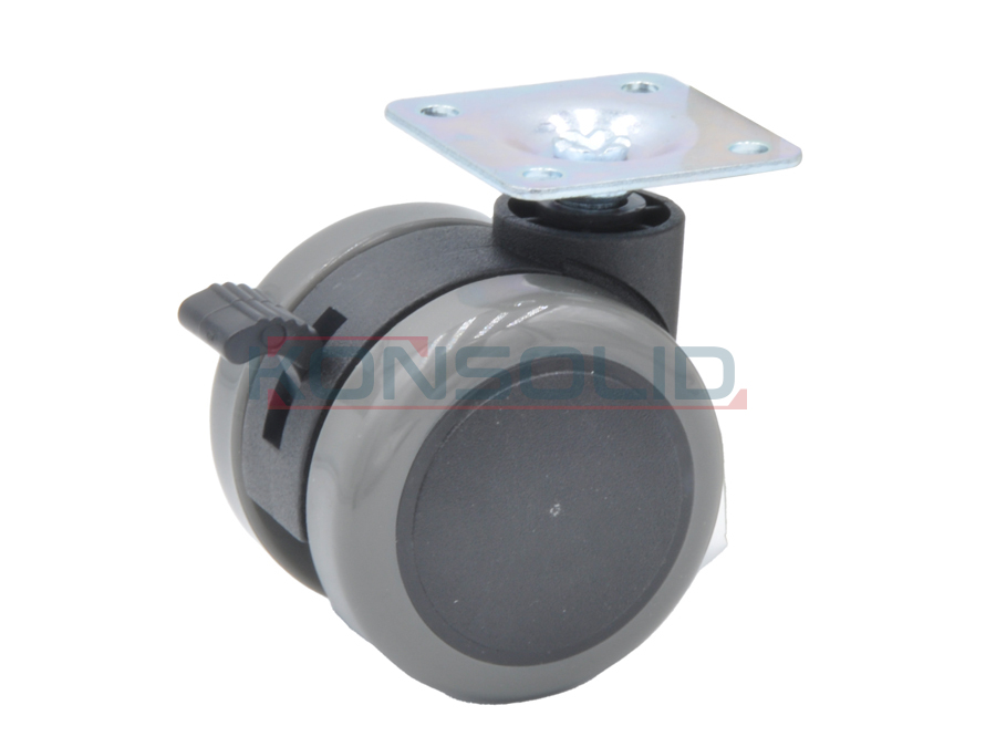 Castor PU, w/ plate, with brake