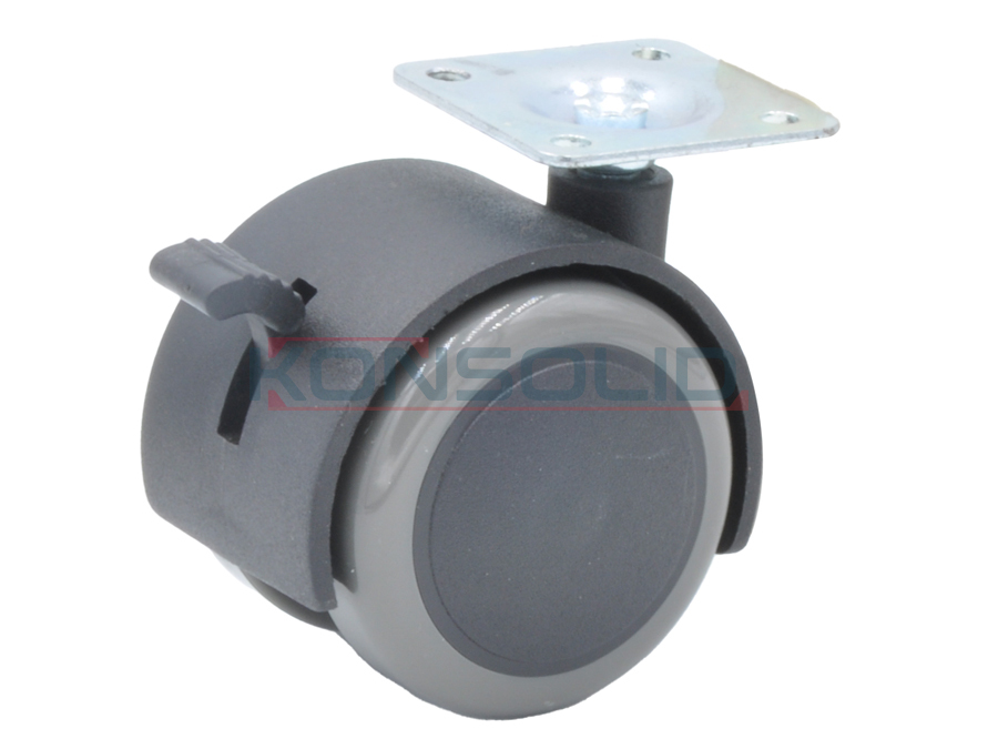 Castor PU, w/ plate, with brake