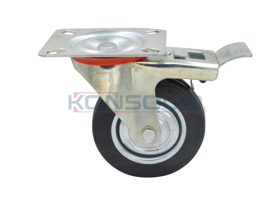 Steel castor, w/ plate, with brake